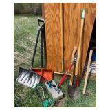 Shovels, nippers, sledge hammer, single bit ax, sprinklers