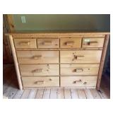 Rustic pine 10 drawer dresser 63 x 19 x 42 - stair carry required