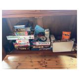 Assortment of games and cards, including a poker set
