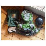 Deuter frame backpack with helmet, hearing protection and rifle sleeve