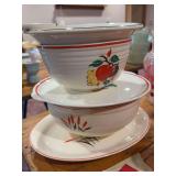 Various vintage stoneware pieces, three patterns