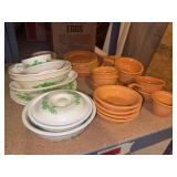 Homer Laughlin oven serve dishes in orange and ivory green floral