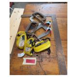 Ratchet straps, C clamps, framing square