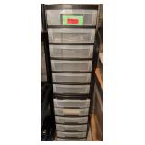 (2) 6 drawer stacking storage containers and various computer supplies and parts