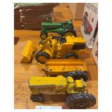Minneapolis tractor, JD end loader, JD A, yellow flare box wagon