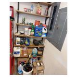 On shelves in corner includes auto care, sweeping compound, padlocks, etc