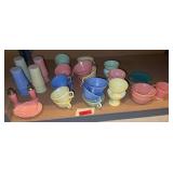 Many pieces Hazel Atlas Moderntone dishes in pastel colors