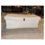 Lidded wood box w carry handles 14 x 36 x 14H