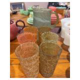 Set of six MCM spaghetti string drinking glasses w matching pitcher