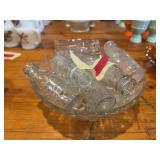 Clear glass bowl w several mini Edison bottles
