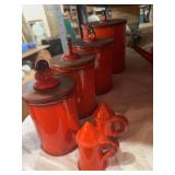 Metlox Poppy Trail Red Rooster 4pc canister set, S&P