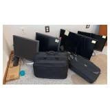 2 new computer bags, 4 computer monitors, keyboards and mice/meece/mouses