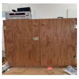 Wood cabinet and contents includes multiple product units and hardware