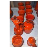 Metlox Poppy Trail Red Rooster oil cruet, S shaker, honey jar, 8 double egg cups and bottom of mustard jar?