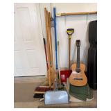 Brooms, shovels, moving blankets, guitar, etc