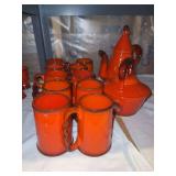 Metlox Poppy Trail Red Rooster teapot, coffee pot and 10 grand mugs