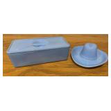 Delfite blue Jeannette Glass Co trinket dish and refrigerator dish