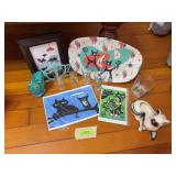 Cat Group 3 includes planter, figurines, glasses, platter, art, etc