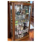14D x 32L x 57H lighted modern oak display case w mirrored back and glass shelves  NO CONTENTS