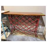 Wrought iron leg table designed for wine bottles 12D x 39L x 29H