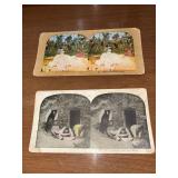 Two colorized stereoscope cards-cotton plantation scene and watermelon eaters