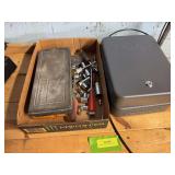 Assorted sockets and 2 metal security boxes no keys