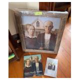 Grant Wood American Gothic print and two books