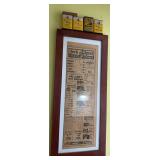 Jack Spratt framed store ad, tins and long thread cocoanut can 26lb