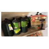 (10) 16oz LP cylinders and single burner Ozark Trail stove