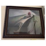 31x36 framed Grant Wood 'Death on a Ridge Road'