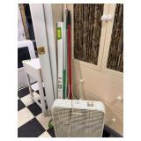 Window fan, broom and dust pan, level and handrail