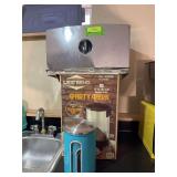 30 cup coffee maker, teal canisters and chrome bread box