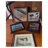 Five pieces cat art