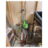 Scoop shovel , elec hedge trimmers, broom, buck saw, etc...