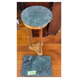 Marble top plant stand with matching tray and cheese slicer
