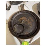 Cast iron 12' skillet, griddle and baby skillet