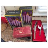 Cutco honing stone w original box, Bobs Standard Service cutlery set and 2 NIB Cambridge flatware sets,5pc service for four