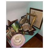 Various wall art, pitcher and basin, basin has large crack