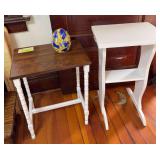 Two upcycled side tables and an egg