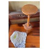 26” tall plant stand and doilies