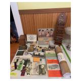 Various collectibles includes Palimpest booklet, postcards, Dionne Quintuplets calendar, advertising thermometers and more