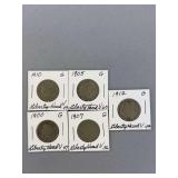 5 Liberty V Nickels as shown