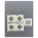 5 Mercury Dimes as Shown