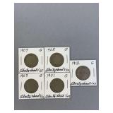 5 Liberty V Nickels as shown