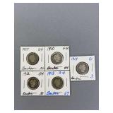 5 Barber Dimes as shown