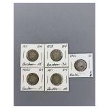 5 Barber Dimes as shown