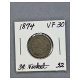 3 CENT Nickel 1874