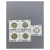 5 Mercury Dimes as Shown
