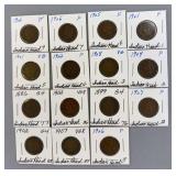 15 Indian head Cents as Shown