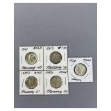 5 Mercury Dimes as Shown